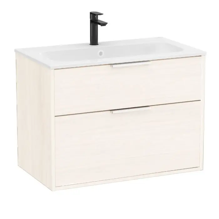 Acheter En Ligne Pack meuble unik "OPTICA" 800 - 2 tiroirs + lavabo plan en Stonex - Blanc Mat - Roca