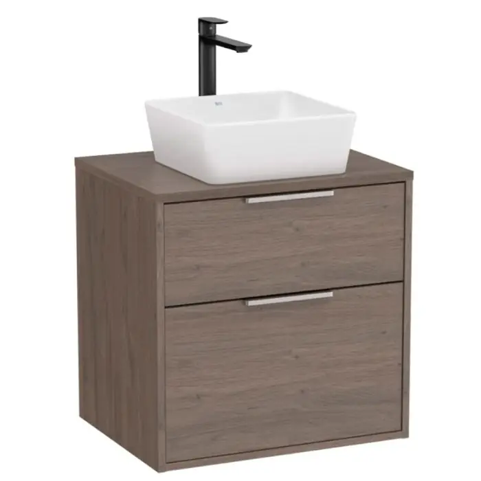 Meuble "OPTICA" 600 - 2 tiroirs pour vasque à poser (non incluse) - Chêne Foncé - Roca Commander Vite