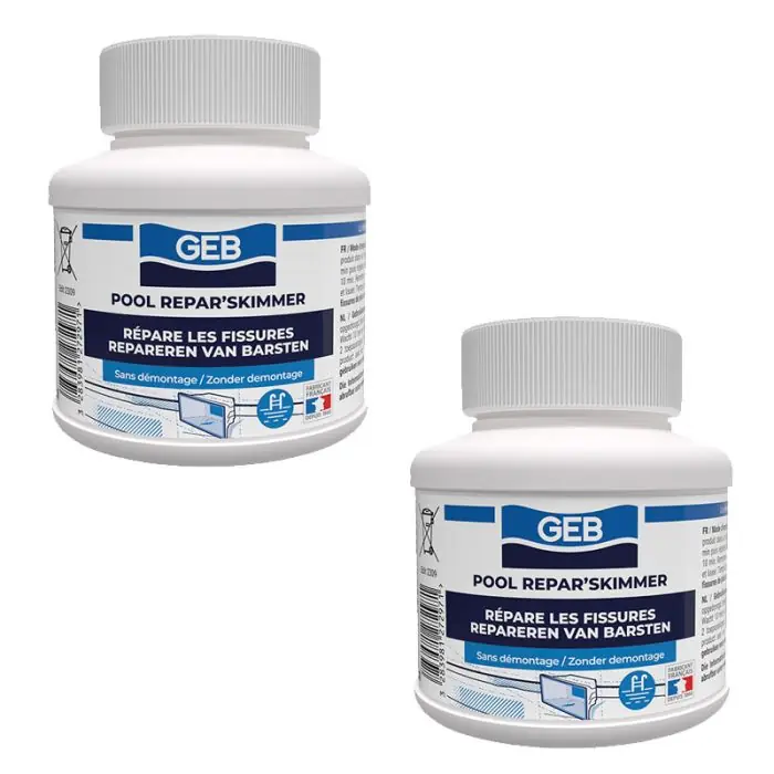Lot de 2 Colmateurs de fissure des Skimmers "REPAR‘SKIMMER" - Pot 125ml avec pinceau (DLU 15 mois) - GEB Vente Directe