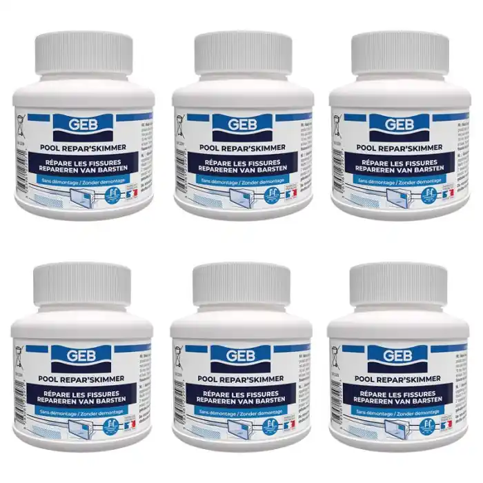 Lot de 6 Colmateurs de fissure des Skimmers "REPAR‘SKIMMER" - Pot 125ml avec pinceau (DLU 15 mois) - GEB Jusqu'à Épuisement Des Stocks