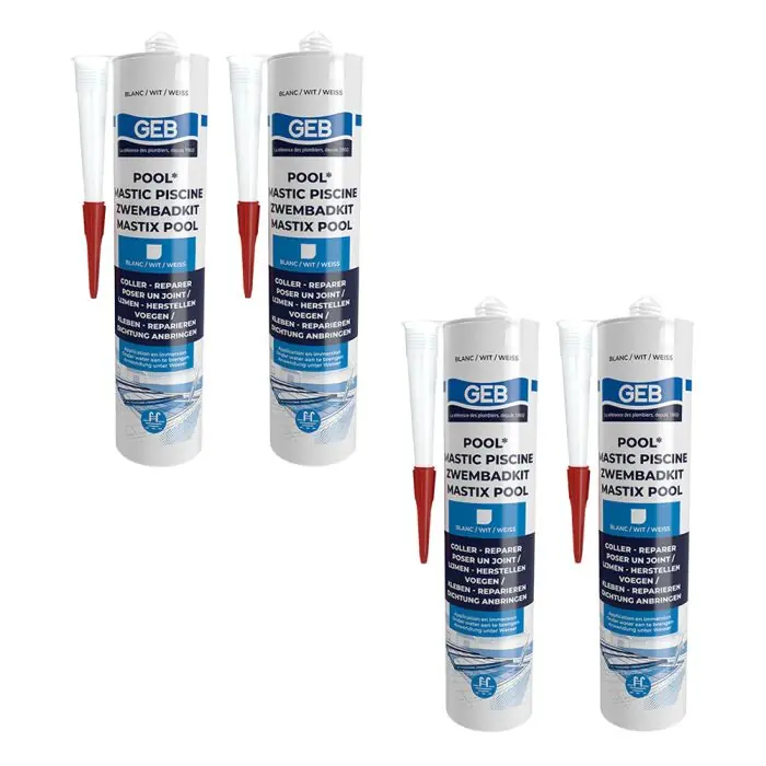 Lot de 4 Mastics piscine POOL qualité professionnelle BLANC 290 ml - GEB Vente Flash