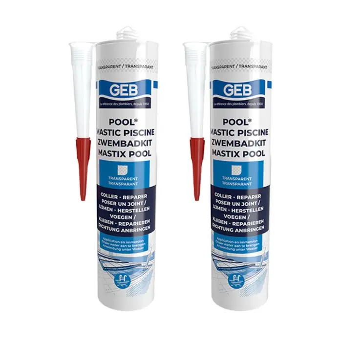 Lot de 2 Mastics piscine POOL qualité professionnelle TRANSPARENT 290 ml - GEB Offre Exclusive