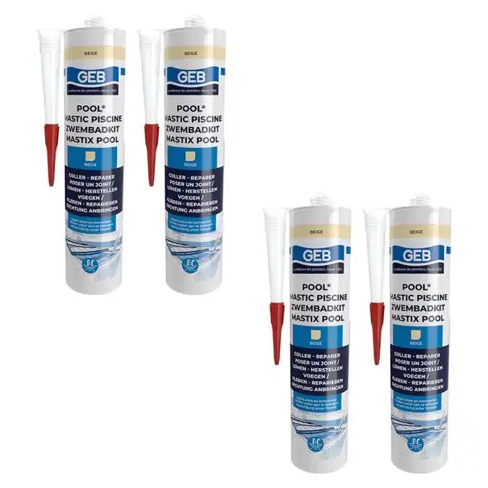 Lot de 4 Mastics piscine POOL qualité professionnelle BEIGE 290 ml - GEB Promotion Saisonnière