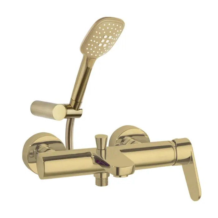 Paiement Sécurisé Mitigeur bain-douche avec ensemble de douche ALEXIA Q3 Or Brossé - 360501Q3OC