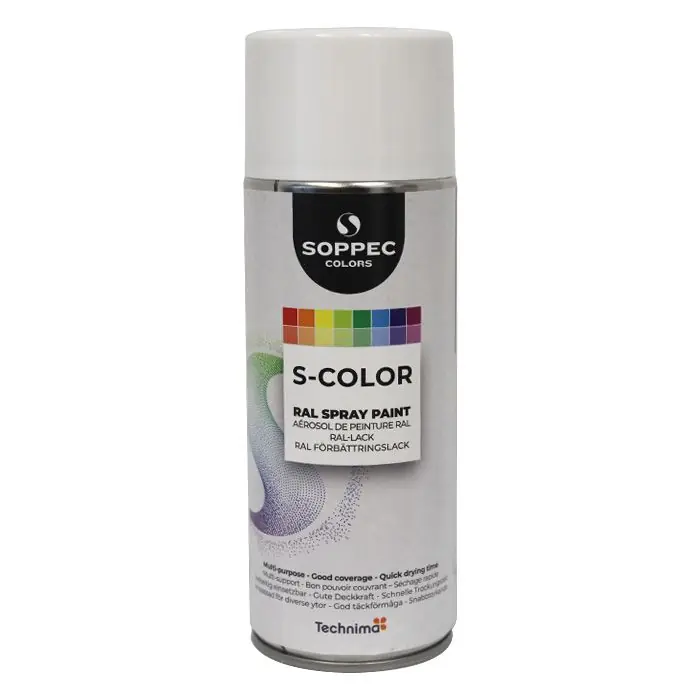 Bombe de peinture Soppec S-COLOR Blanc pur 400 ml - RAL 9010 Brillant Dernier Modèle