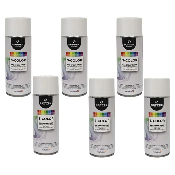 Lot de 6 bombes de peinture Soppec S-COLOR Blanc pur 400 ml – RAL 9010 Brillant Offre Du Jour