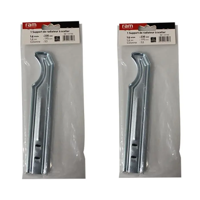 Prix Bas Lot de 2 supports à sceller pour radiateur en fonte type traditionnel - longueur axe 195 mm - longueur totale 230 mm - Ram