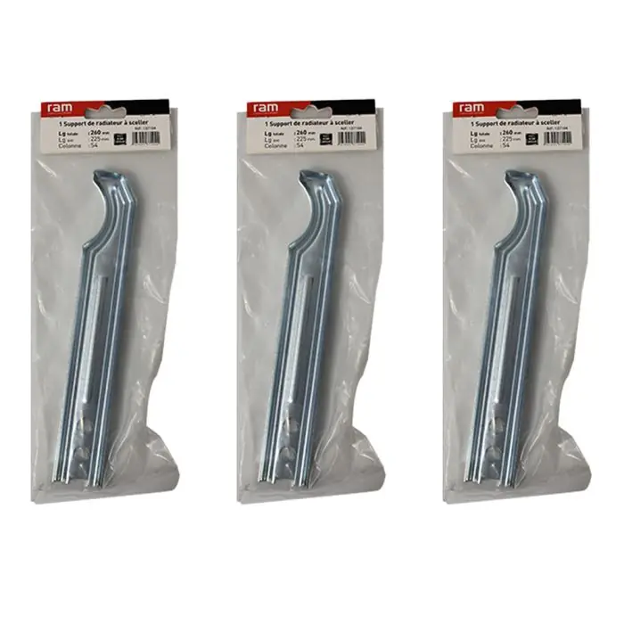 Livraison Express Lot de 3 supports à sceller pour radiateur en fonte type traditionnel - longueur axe 225 mm - longueur totale 260 mm - Ram