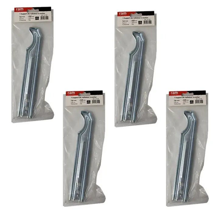 Dernière Chance Lot de 4 supports à sceller pour radiateur en fonte type traditionnel - longueur axe 225 mm - longueur totale 260 mm - Ram