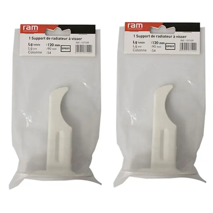 Certifié Lot de 2 supports à visser pour radiateur en fonte type rideau - longueur axe 90 mm - longueur totale 120 mm - Ram