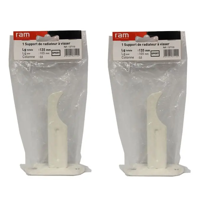 Lot de 2 supports à visser pour radiateur en fonte type rideau - longueur axe 105 mm - longueur totale 135 mm - Ram Promotion