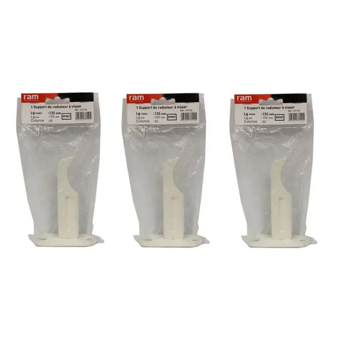 Certifié Lot de 3 supports à visser pour radiateur en fonte type rideau - longueur axe 105 mm - longueur totale 135 mm - Ram