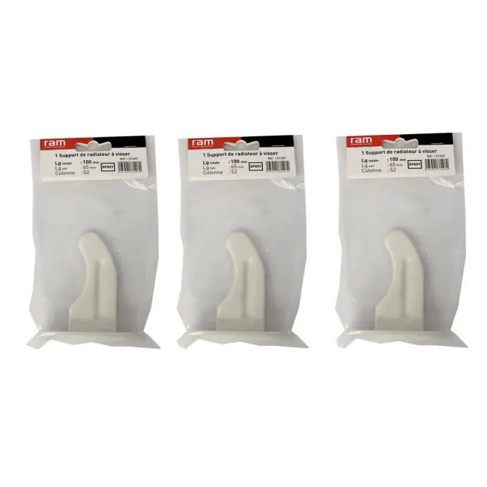 Meilleure Vente Lot de 3 supports à visser pour radiateur en fonte type traditionnel - longueur axe 65 mm - longueur totale 100 mm - Ram