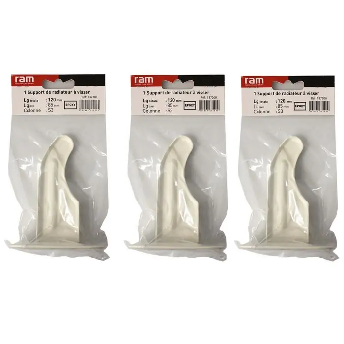 Lot de 3 supports à visser pour radiateur en fonte type traditionnel - longueur axe 85 mm - longueur totale 120 mm - Ram Top Vente