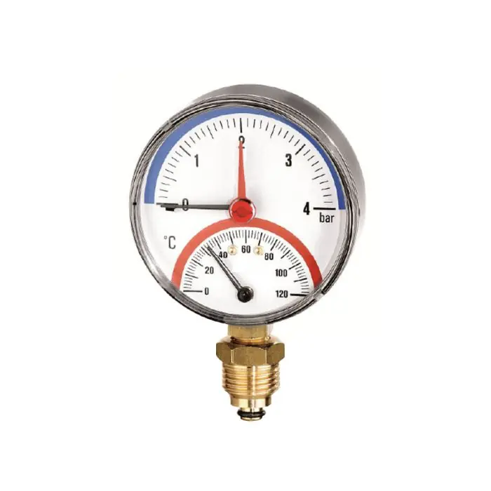 Pas Cher Thermo-manomètre Radial Ø 80 - 4 bar - 1/2” - Graduation du thermomètre de 0°C à 120°C