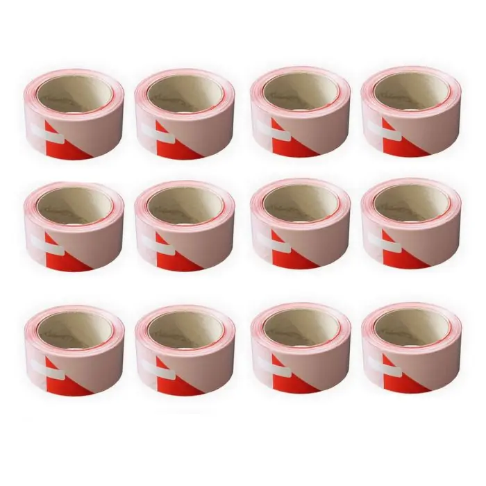 Lot de 12 bandes de chantier 50 mm x 100 m – Rouge et Blanc – Soppec Offre Exclusive