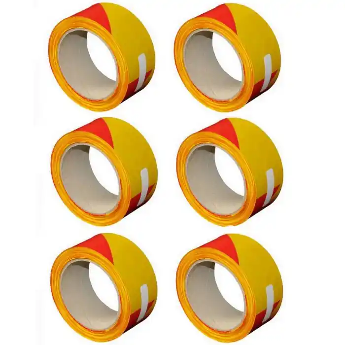 Acheter Direct Lot de 6 bandes de chantier 50 mm x 100 m - Rouge et jaune - Soppec