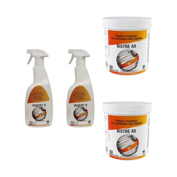 Pas Cher Lot de 2 insert9 nettoyant pour vitres pour poêles et inserts + 2 pots de 1kg Produit entretien de cheminé Bois/Charbon BISTRE A9