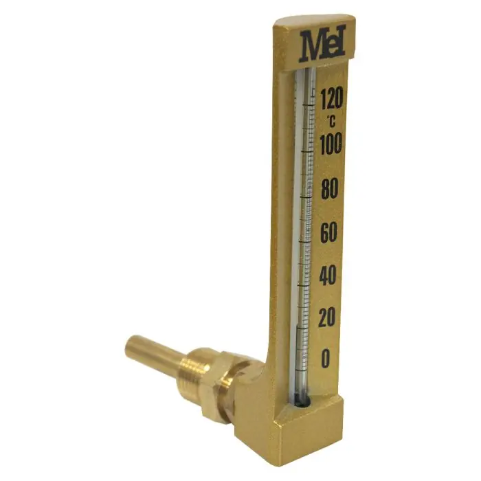 Thermomètre monobloc équerre 150 mm 1/2&Prime; (15/21) – 0 à 120° – Longueur de gaine 50 mm – pour chauffage et climatisation – Arcanaute Nouvelle Collection