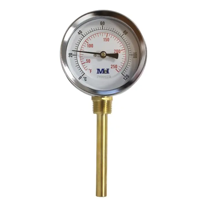Thermomètre radial Ø80 - 0 à 120° - Longueur doigt de gant 100 mm - pour chauffage et réfrigération - Arcanaute Remise