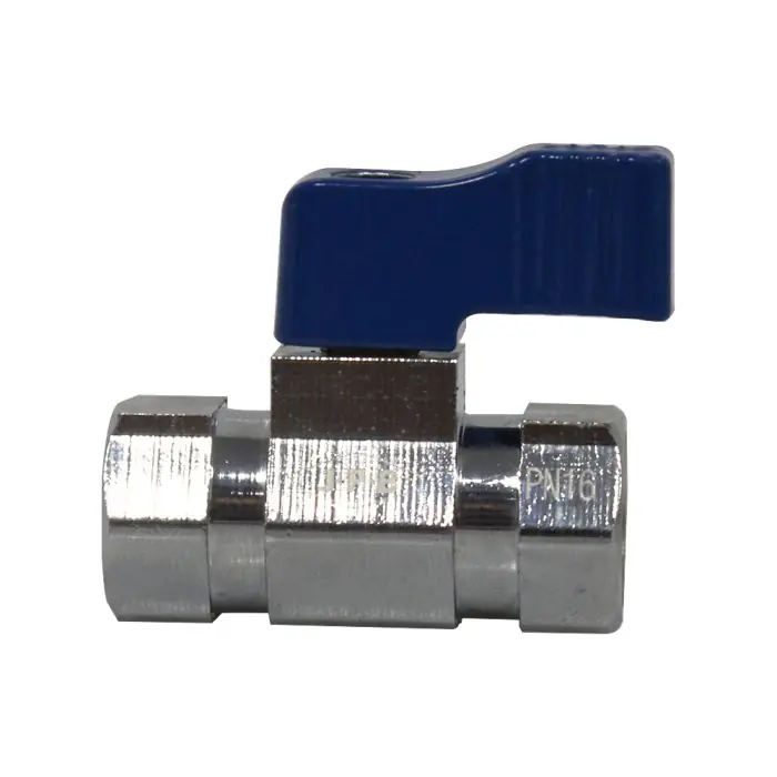 Mini-vanne laiton nickelé Femelle / Femelle 1/4" (8/13) - PN16 - manette bleue - Arcanaute Prix Cassé