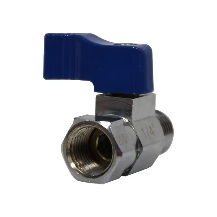 Mini-vanne laiton nickelé Mâle / Femelle 1/4" (8/13) - PN16 - manette bleue - Arcanaute Prix Cassé