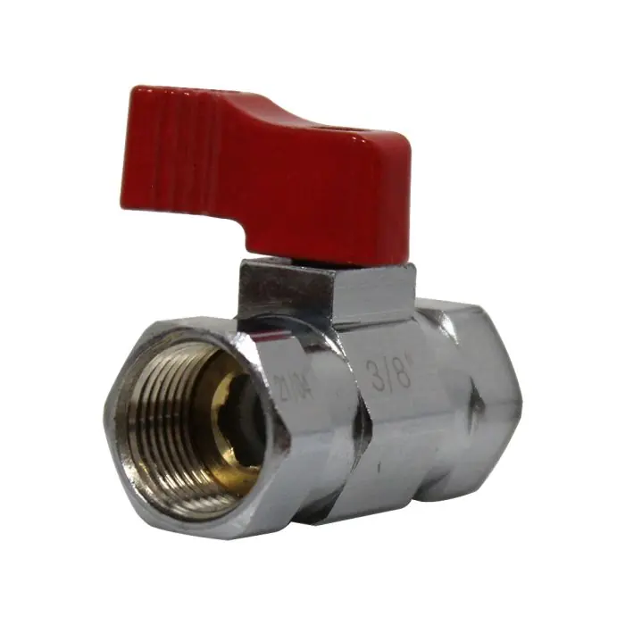 Mini-vanne laiton nickelé Femelle / Femelle 3/8" (12/17) - PN16 - manette rouge - Arcanaute Solde