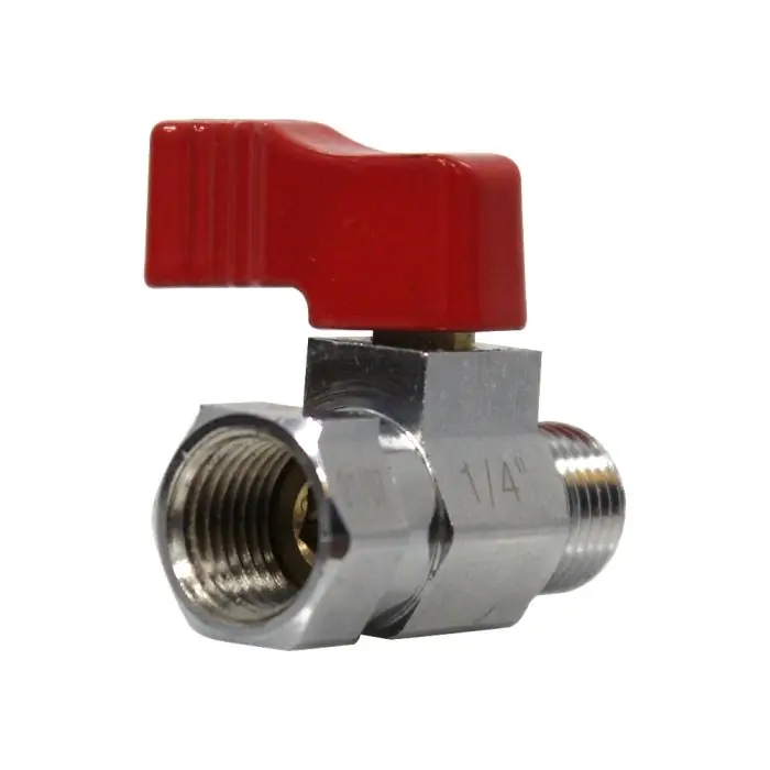 Soldes Mini-vanne laiton nickelé Mâle / Femelle 1/4" (8/13) - PN16 - manette rouge - Arcanaute