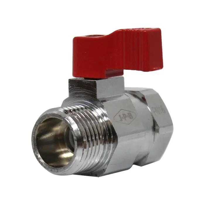 Mini-vanne laiton nickelé Mâle / Femelle 1/2" (15/21) - PN16 - manette rouge - Arcanaute Vente Flash