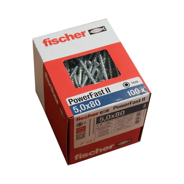 100 Vis VBA tête fraisée Power-Fast PZ2 Ø5 x 80 mm filetage partiel – Fischer Prix Réduit