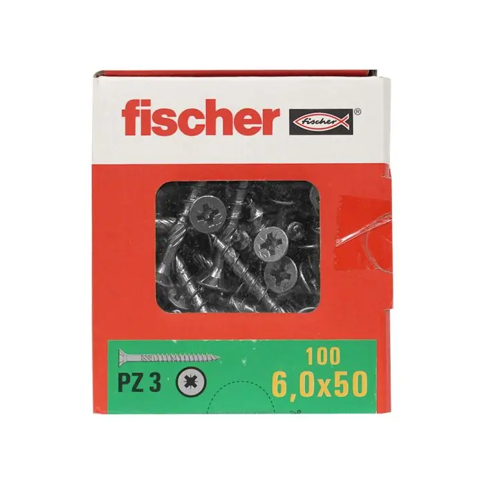 Vente Flash 100 Vis VBA tête fraisée Power-Fast PZ3 Ø6 x 50 mm filetage partiel - Fischer