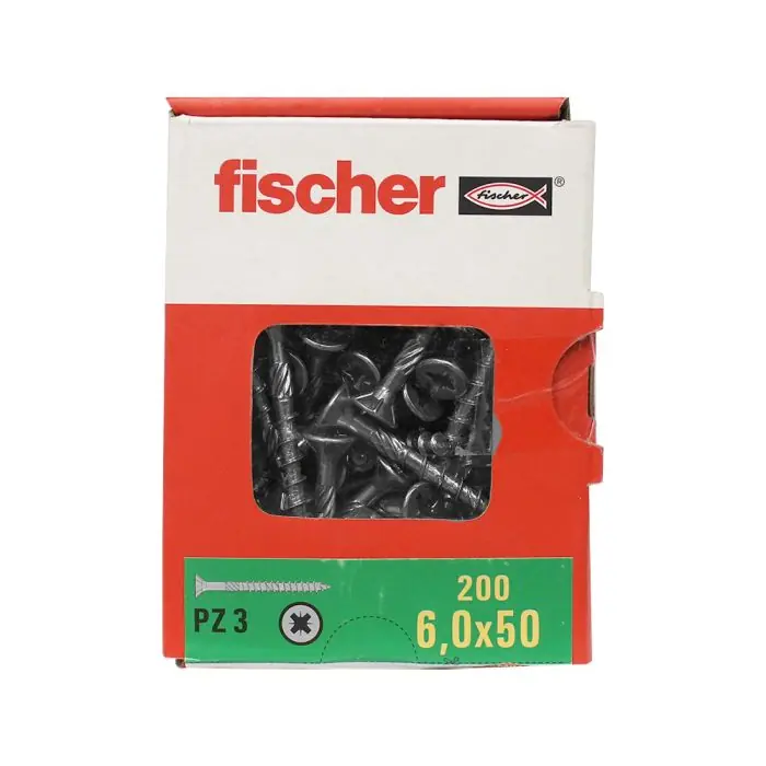 200 Vis VBA tête fraisée Power-Fast PZ3 Ø6 x 50 mm filetage partiel - Fischer Marque