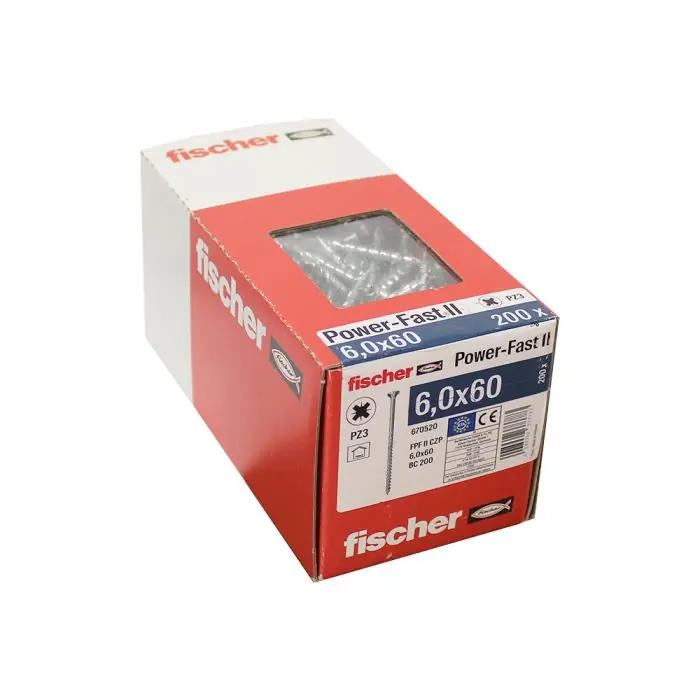 Prix Bas 200 Vis VBA tête fraisée Power-Fast PZ3 Ø6 x 60 mm filetage partiel - Fischer