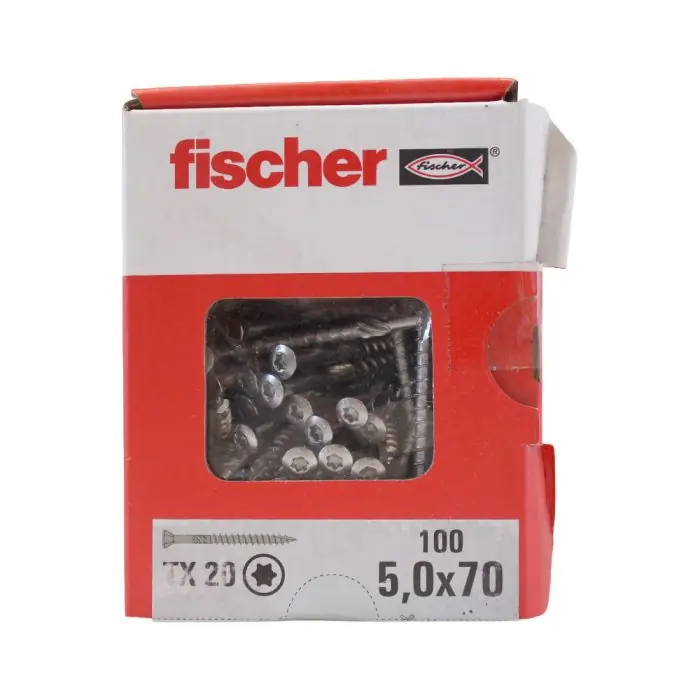 100 vis inox A2 TX Ø5 x 70 mm filetage partiel pour terrasse en bois – Fischer Nouveauté