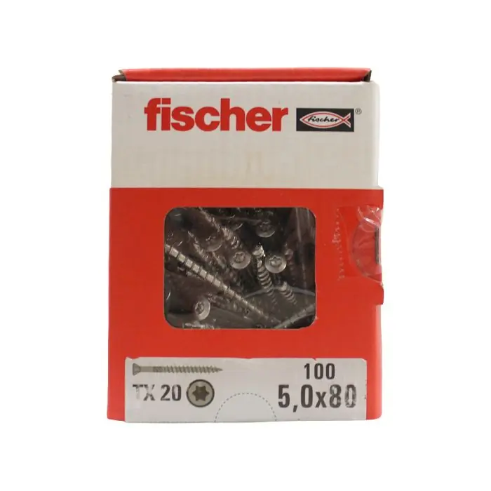 100 vis inox A2 TX Ø5 x 80 mm filetage partiel pour terrasse en bois – Fischer Prix Bas