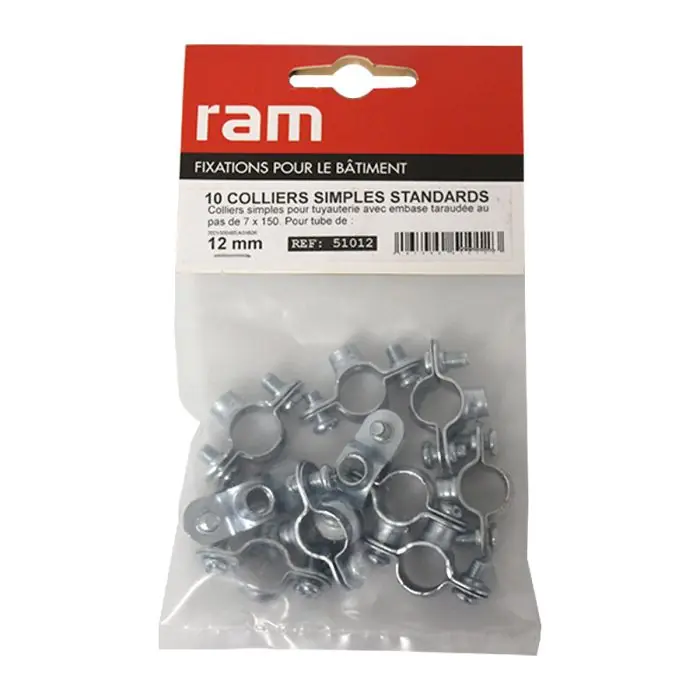 Livraison Express Sachet de 10 colliers simple métallique pour tube Ø12 - Ram