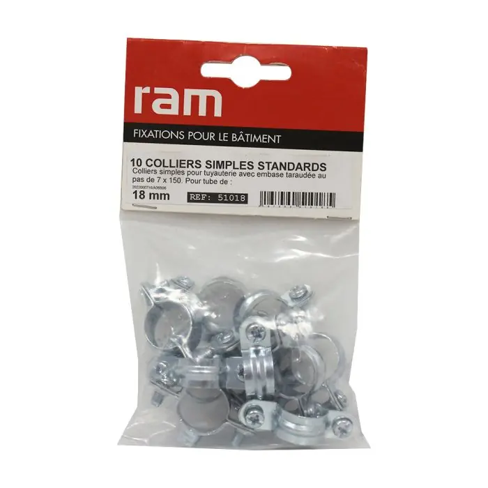 Pas Cher Sachet de 10 colliers simple métallique pour tube Ø18 - Ram