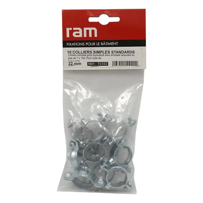 Sachet de 10 colliers simple métallique pour tube Ø22 - Ram Marque