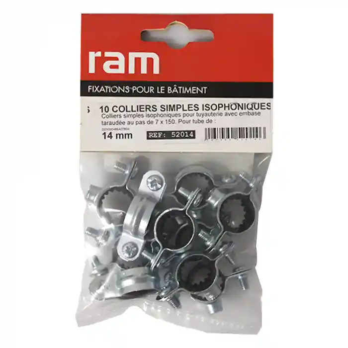 Sachet de 10 colliers métalliques acier simple isophonique Ø14 - RAM Solde