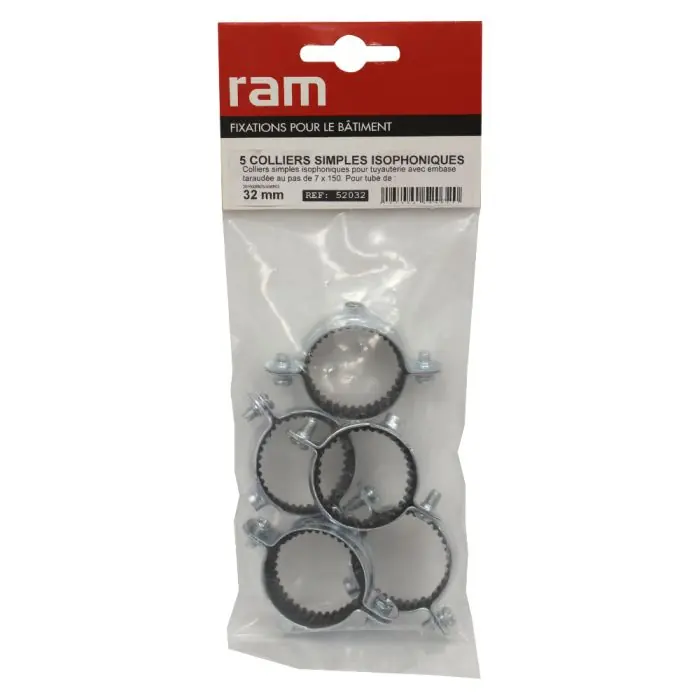 Sachet de 5 colliers simple isophonique métallique pour tube Ø32 - RAM Promotion Saisonnière