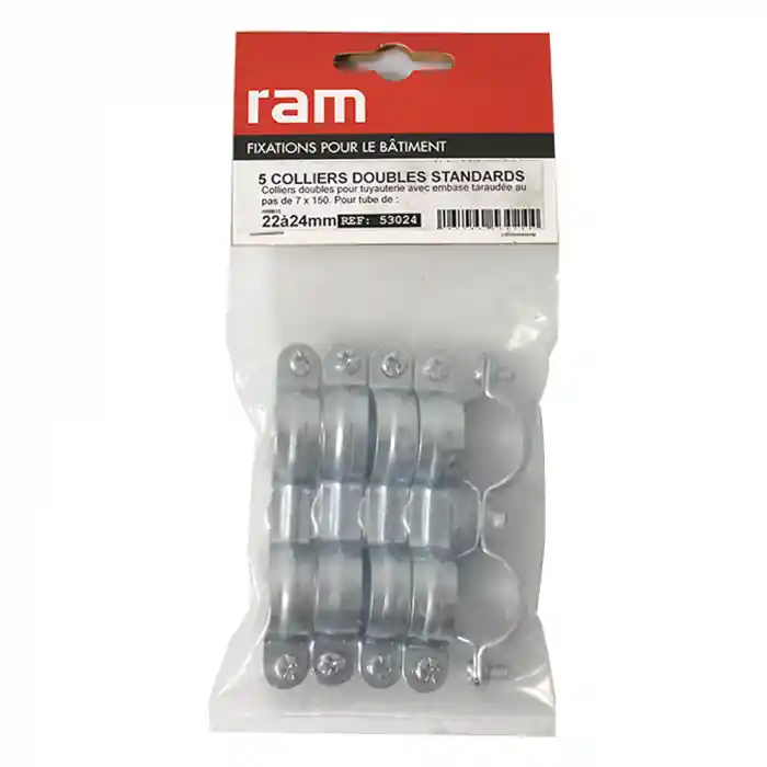 Sachet de 5 colliers métalliques acier double Ø24 - RAM Prix Promo