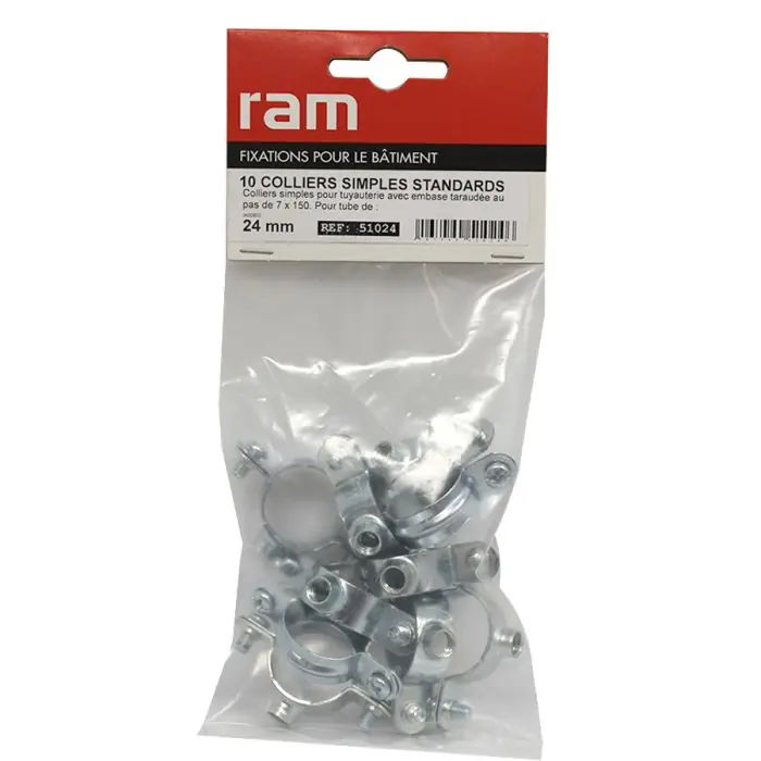 Promotion Sachet de 10 colliers simple métallique pour tube Ø24 - RAM