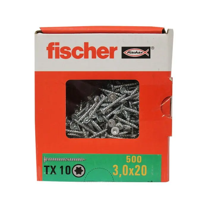 Remise 500 Vis VBA zingué blanc Power-Fast TX10 Ø3 x 20 mm - Filetage total - Fischer