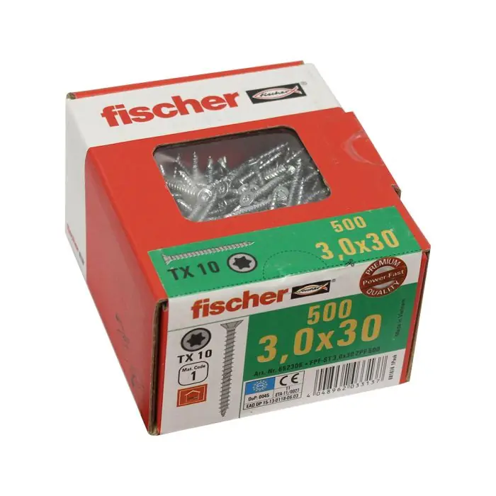 Prix Cassé 500 Vis VBA zingué blanc Power-Fast TX10 Ø3 x 30 mm - Filetage total - Fischer