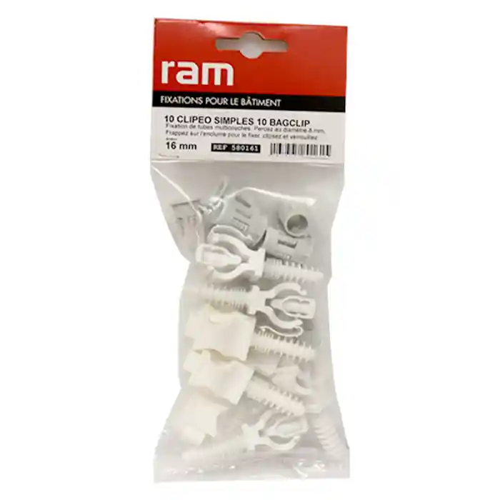 10 CLIPEO et leurs 10 BAGCLIP simple blanc pour tube multicouche nu Ø16 – RAM Pas Cher