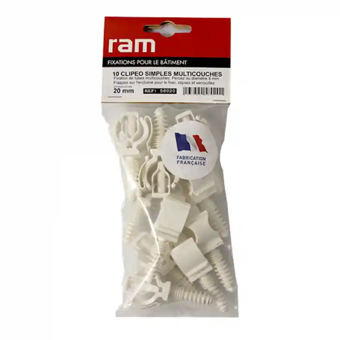 Achetez Aujourd'hui 10 CLIPEO simple blanc pour tube multicouche nu Ø20 - RAM