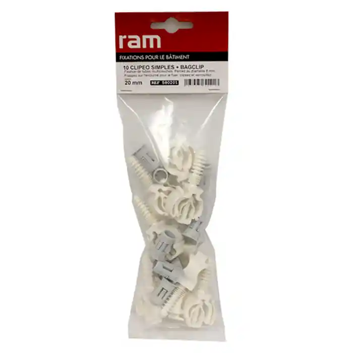 10 CLIPEO et leurs 10 BAGCLIP simple blanc pour tube multicouche nu Ø20 – RAM Must-Have