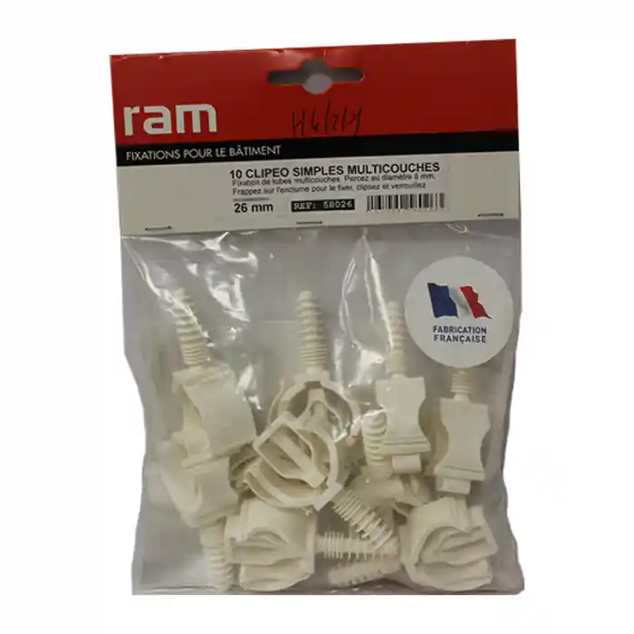 10 CLIPEO simple blanc pour tube multicouche nu Ø26 – RAM Petit Prix
