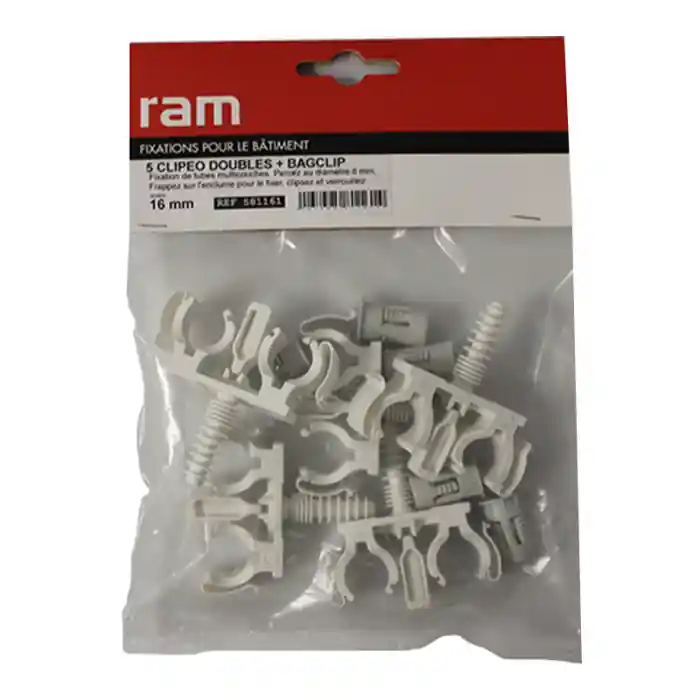 5 CLIPEO double blanc avec 5 BAGCLIP pour tube multicouche nu Ø16 - RAM Quantité Limitée