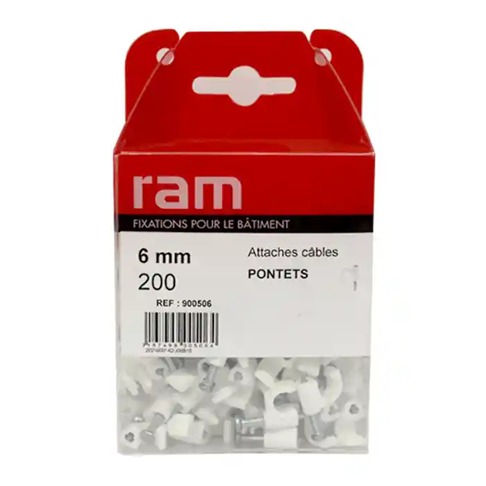 200 attaches pontet pour câbles et conduits Ø6 mm – Ram Paiement Sécurisé